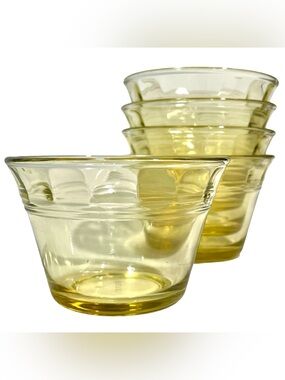 Vintage 1970s Forte Crista Thumbprint Yellow Glass Custard Cups (5) Mexico